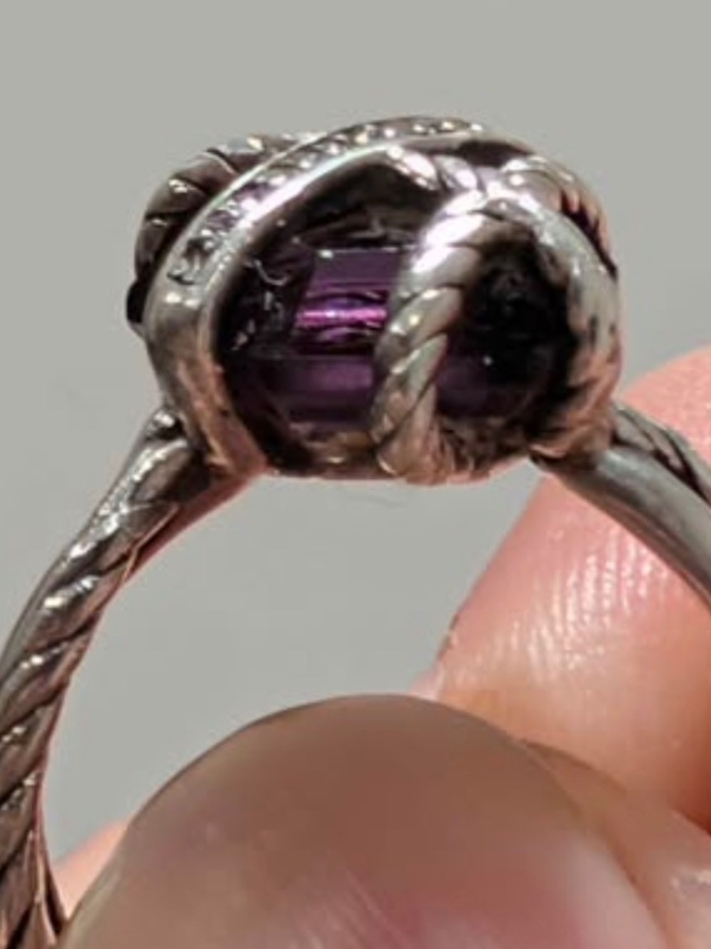 David Yurman Cable Wrap Ring Amethyst Sterling Silver Pave Diamonds Sz.7
